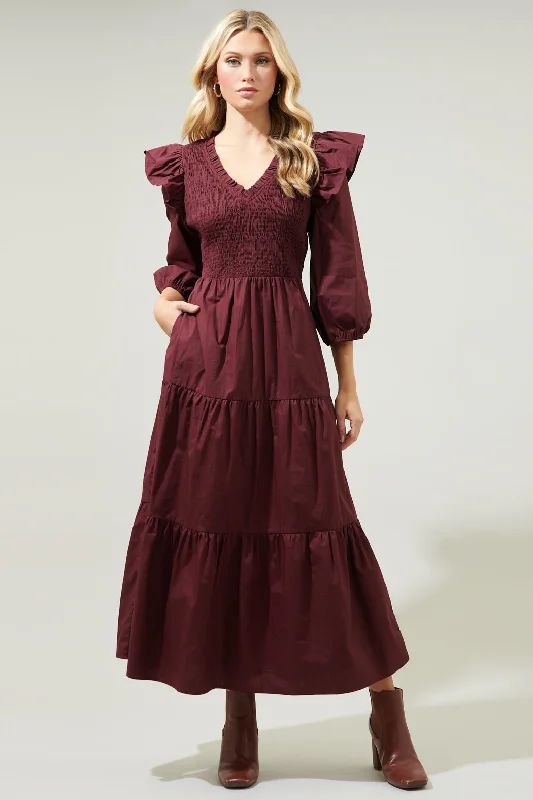 Brighton Smocked Poplin Maxi Dress Comfortable Cotton Maxi Dress
