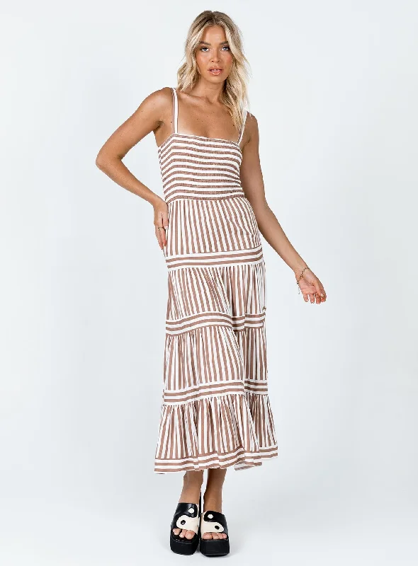 Caleb Maxi Dress Brown / White Elegant Maxi Dress with Lace