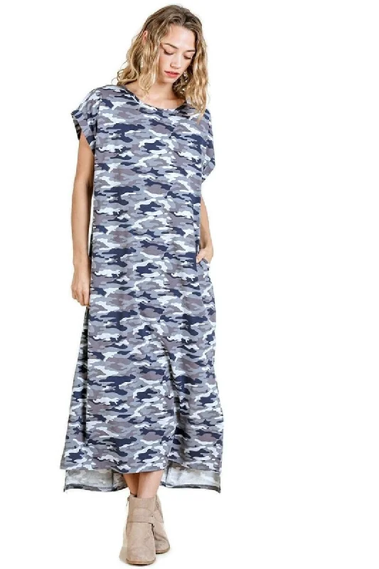 Camo Maxi Dress, Grey Cozy Longline Maxi Dress