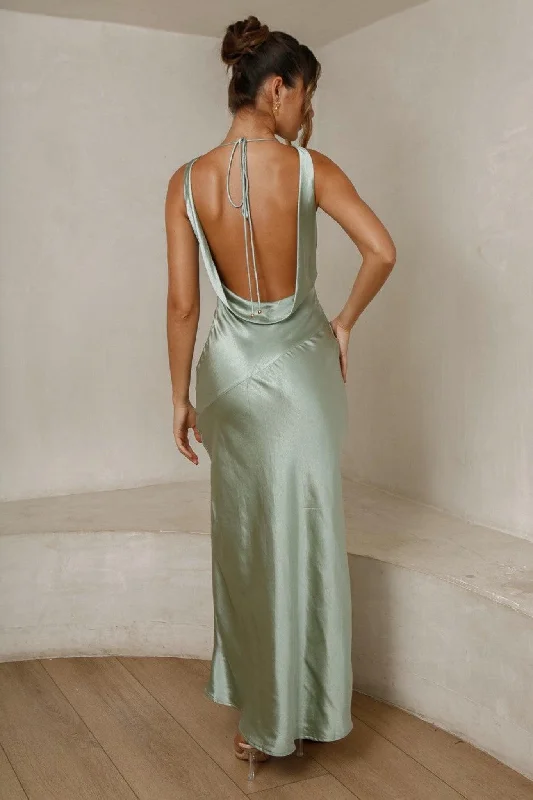 Cassandra Open Back Maxi Dress - Pistachio Stylish Off-Shoulder Maxi Dress