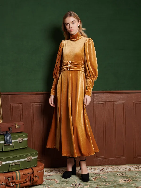 Citrine Velvet Maxi Dress Fashionable Chiffon Maxi Dress