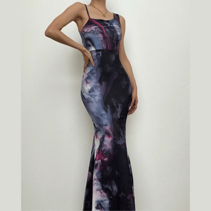 Contrast print irregular sleeveless backless maxi dress Comfortable Pleated Maxi Dress Contrast print irregular sleeveless backless maxi dress Comfortable Pleated Maxi Dress