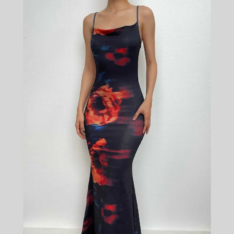 Cowl neck print cami maxi dress Elegant Maxi Dress with Slit