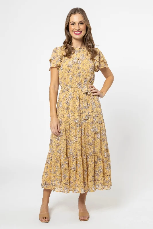 Cruise Gold Garden Floral Tiered Maxi Dress Stylish Empire Waist Maxi Dress