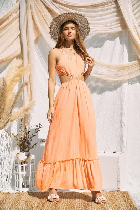 Cut Out Lined Maxi Dress Trendy A-Line Maxi Dress