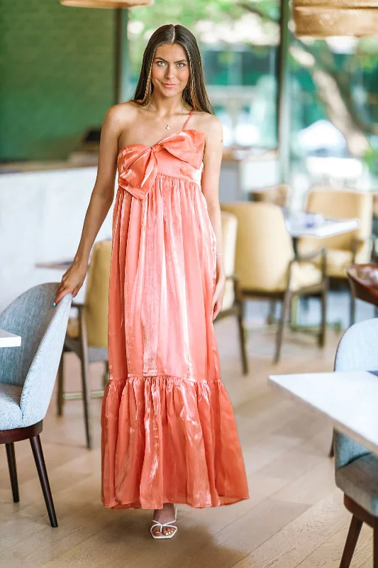 Dance Floor Bound Maxi Dress - Dark Peach Elegant Wraparound Maxi Dress