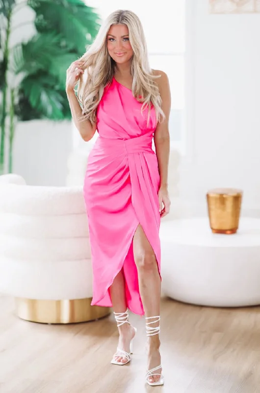 Dance The Night Away Satin Maxi Dress - Pink Chic Boho Print Maxi Dress