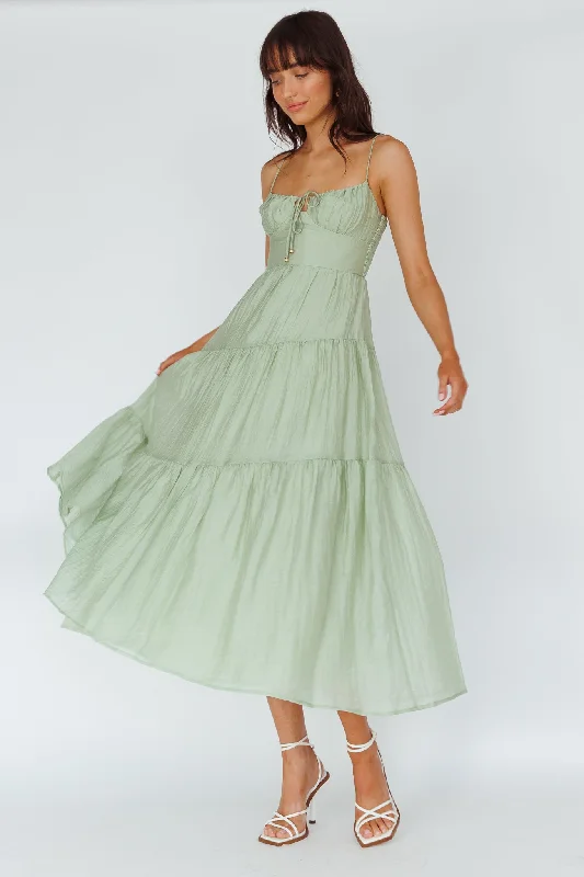 Doe Tie Bust Maxi Dress Sage Elegant Pleated Maxi Dress