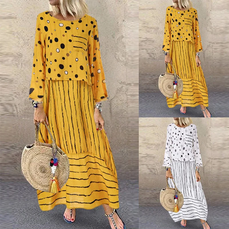 Women long maxi dresses Polka dot large loose fake two-piece cotton linen dress Classic Strapless Maxi Dress Women long maxi dresses Polka dot large loose fake two-piece cotton linen dress Classic Strapless Maxi Dress