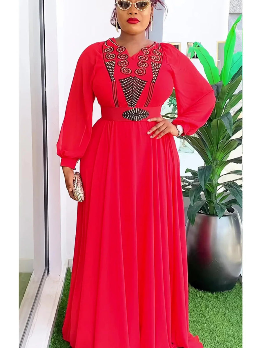 Plus Size African Maxi Dresses for Women: Elegant Evening Party Long Dress, Kaftan & Muslim Chiffon Fashion Stylish Long Sleeve Maxi Dress