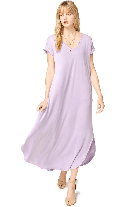 Everyday Pocket Maxi Dress, Lilac Elegant Maxi Dress with Belt