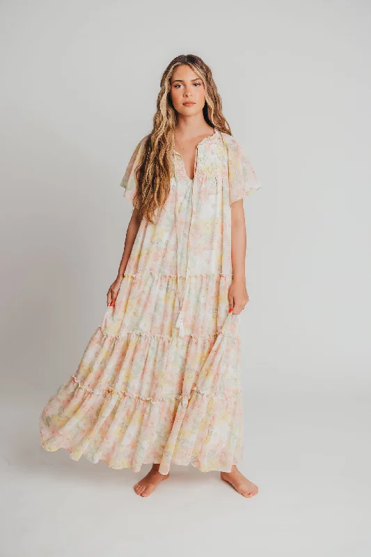 Isla Floral Maxi Dress in Pink - Bump Friendly Chic Off-Shoulder Maxi Dress