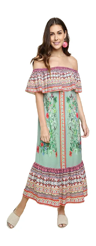Floral Scarf Maxi Dress, Mint Comfortable Satin Maxi Dress
