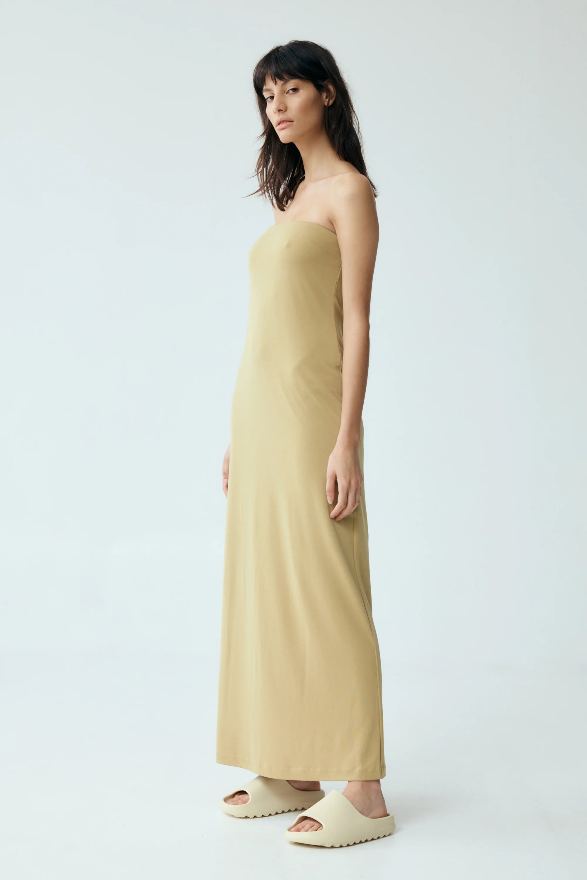 Form Strapless Maxi Dress | Khaki Elegant Wraparound Maxi Dress