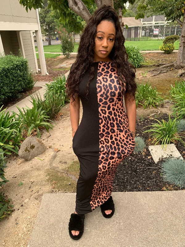 📸Half & Half Color Block Maxi Dress 📸 Cozy Maxi Dress with Slit
