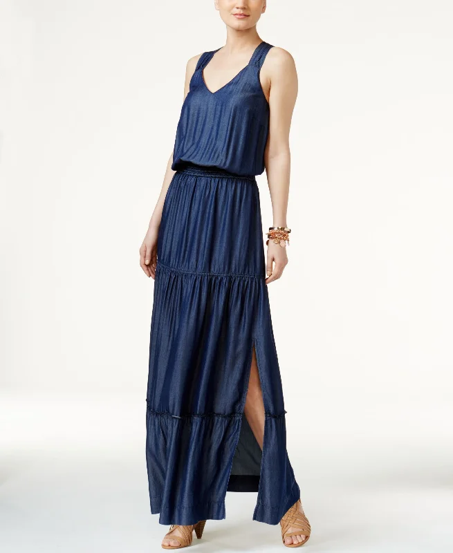 INC International Concepts Lattice Back Maxi Dress Trendy Satin Maxi Dress