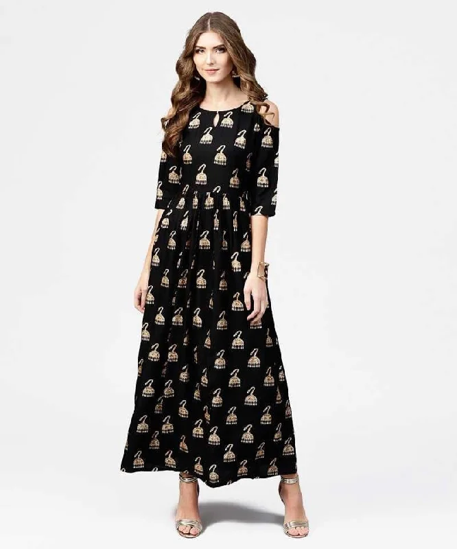 Black & Golden Block Print Maxi Dress Chic Summer Maxi Dress