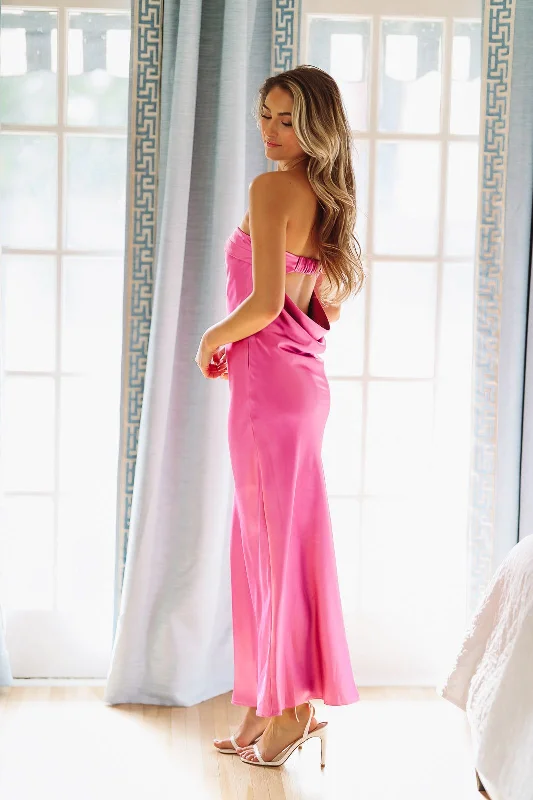 Infinite Satin Maxi Dress - Magenta Fashionable Button-Down Maxi Dress