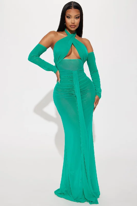 Jade Sheer Mesh Maxi Dress - Green Classic A-Line Maxi Dress