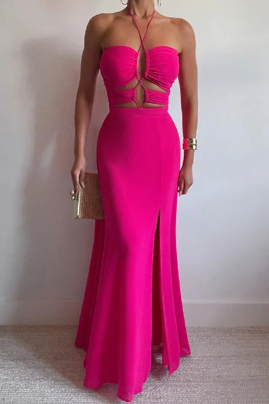 Jay Maxi Dress - Fuchsia Fashionable Maxi Dress with Fringe