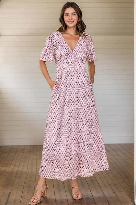 Katrina - Pink Maxi Dress Elegant Tiered Maxi Dress