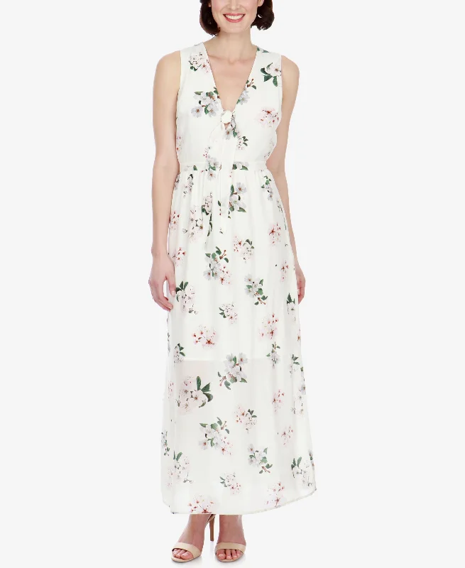 Lucky Brand Silk Floral Print Maxi Dress Classic V-Neck Maxi Dress