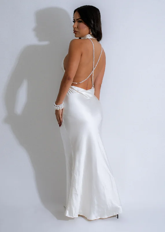 Luminous Drift Pearl Satin Maxi Dress Nude Comfortable Maxi Dress with Sleeves
