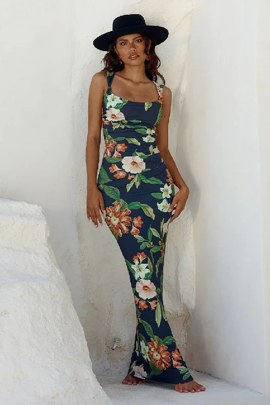 Mairo Maxi Dress - Black Floral Cozy Wrap Maxi Dress
