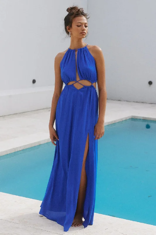 Mather Maxi Dress - Blue Stylish Maxi Dress with Frills