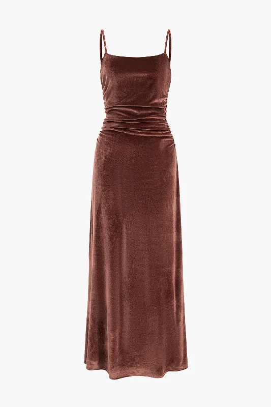 Velvet Ruched Slip Maxi Dress Classic V-Neck Maxi Dress