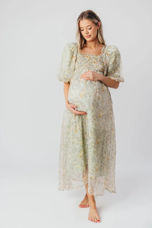 Melody Maxi Dress with Pleats and Bow Detail in Sage Floral - Bump Friendly & Inclusive Sizing (S-3XL) Comfortable Bohemian Maxi Dress Melody Maxi Dress with Pleats and Bow Detail in Sage Floral - Bump Friendly & Inclusive Sizing (S-3XL) Comfortable Bohemian Maxi Dress