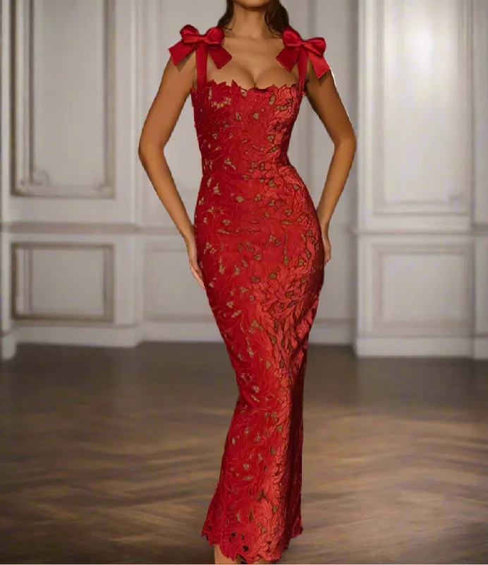 A&A Bow Lace Maxi Dress Chic Button-Up Maxi Dress