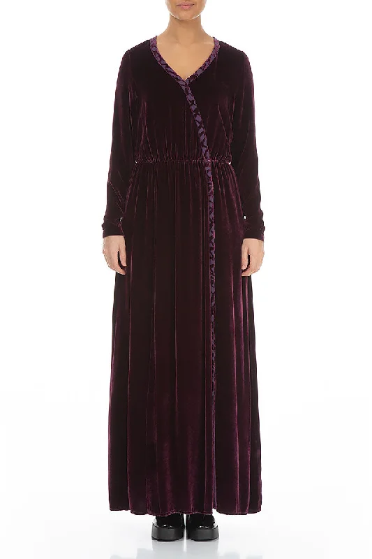 Mulberry Silk Velvet Maxi Dress Elegant Maxi Dress with Drapes
