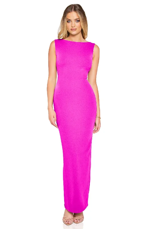 Nookie Bliss Maxi Dress - Fuchsia Stylish Maxi Dress with Frills