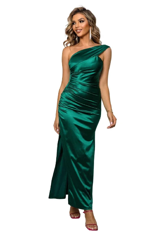 One-Shoulder Ruched Green Maxi Dress Chic Button-Up Maxi Dress