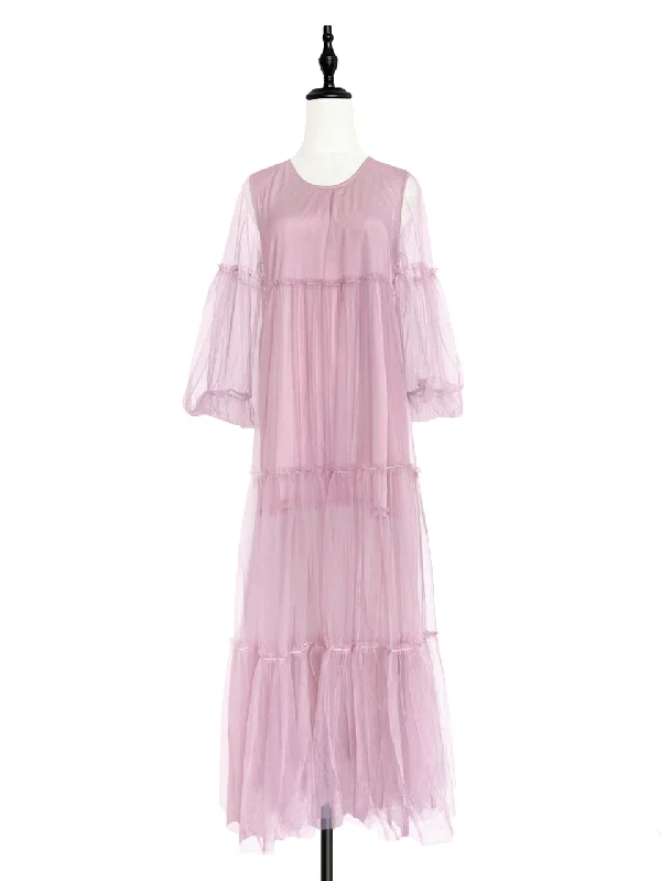 Surprise Sale! Pinky Balloon Sleeve Tiered Ruffle Tulle Maxi Dress Elegant Maxi Dress with Lace Surprise Sale! Pinky Balloon Sleeve Tiered Ruffle Tulle Maxi Dress Elegant Maxi Dress with Lace