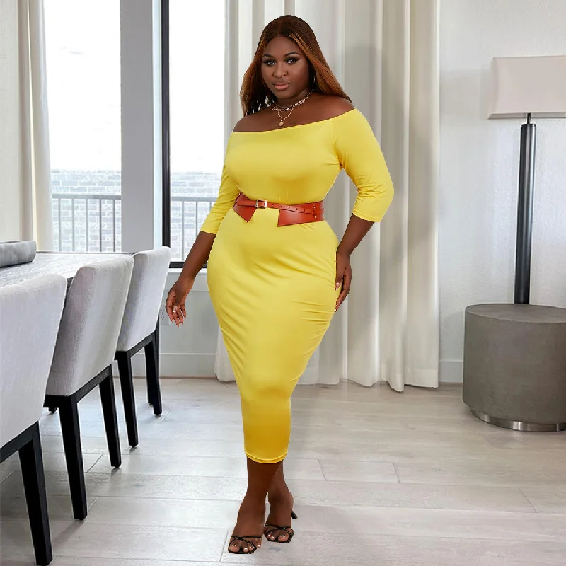 Plus Size Women Clothing off Shoulder Dress Spring Autumn Tube Top Solid Color Half Sleeve Pullover Maxi Dress  Women Elegant Floral Maxi Dress
