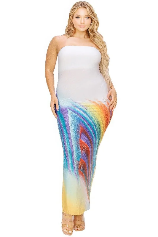 Plus White Gradient Strapless Maxi Dress Trendy Satin Maxi Dress