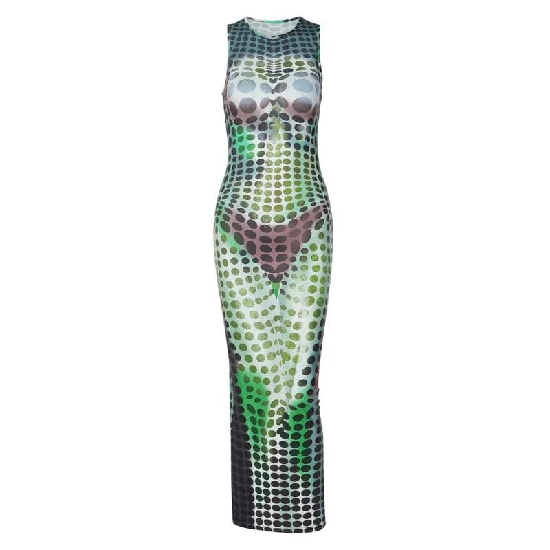 Polka dot contrast sleeveless crewneck maxi dress Comfortable Casual Maxi Dress