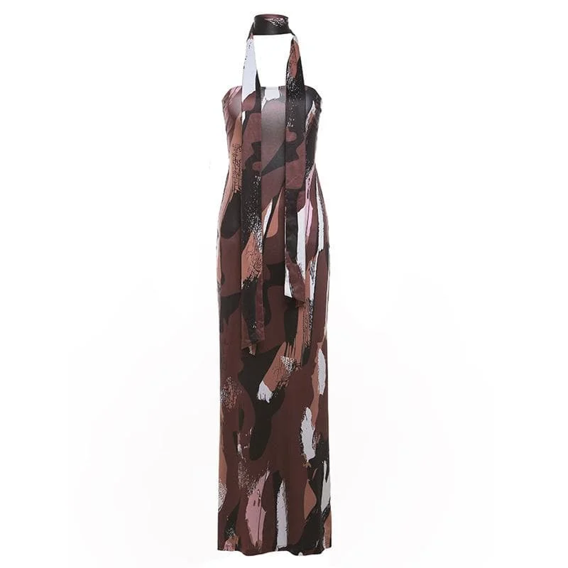 Print ruched backless hollow out tube cut out maxi dress Cozy Longline Maxi Dress