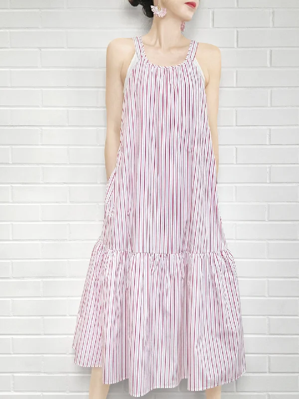 Surprise Sale! Red Striped Cotton Halter Neck Cross-back Maxi Dress Fashionable Printed Maxi Dress Surprise Sale! Red Striped Cotton Halter Neck Cross-back Maxi Dress Fashionable Printed Maxi Dress
