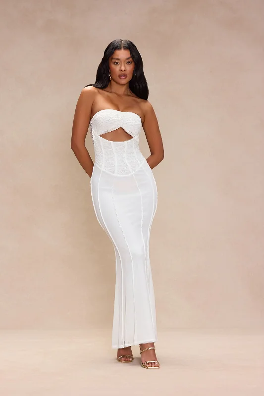 Ryliegh Mesh Maxi Dress - White Trendy Maxi Dress with Belt