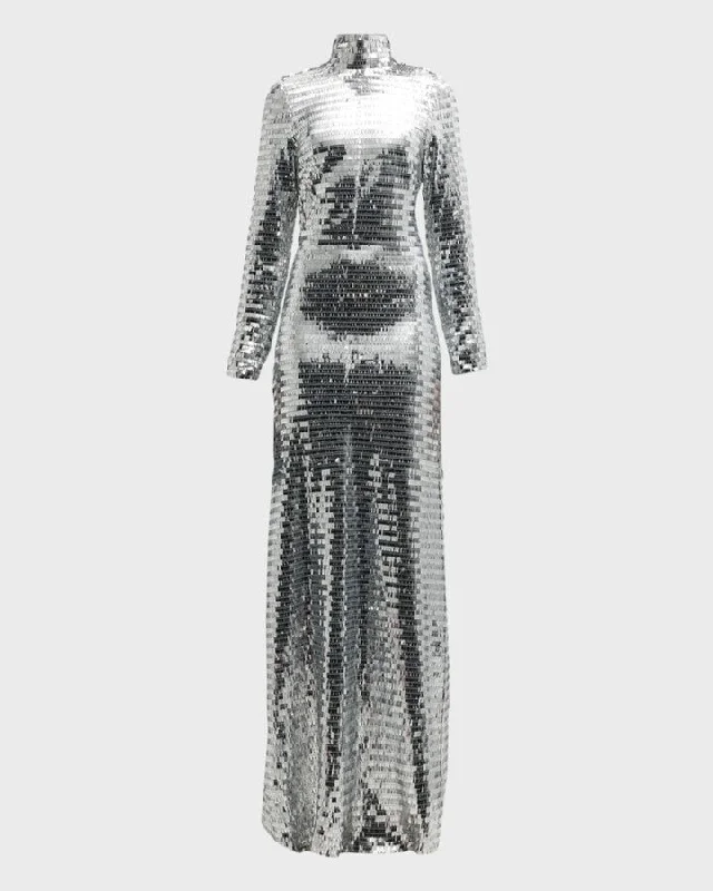 Sequin Sculpty High-Collar Maxi Dress Chic Button-Up Maxi Dress