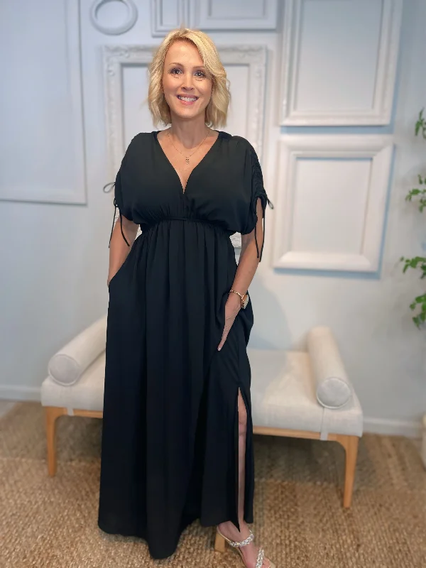 SHORT SLEEVE V-NECK MAXI DRESS Fashionable Chiffon Tiered Maxi Dress