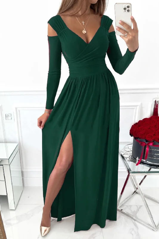 Slit Surplice Long Sleeve Maxi Dress Comfortable Bohemian Maxi Dress