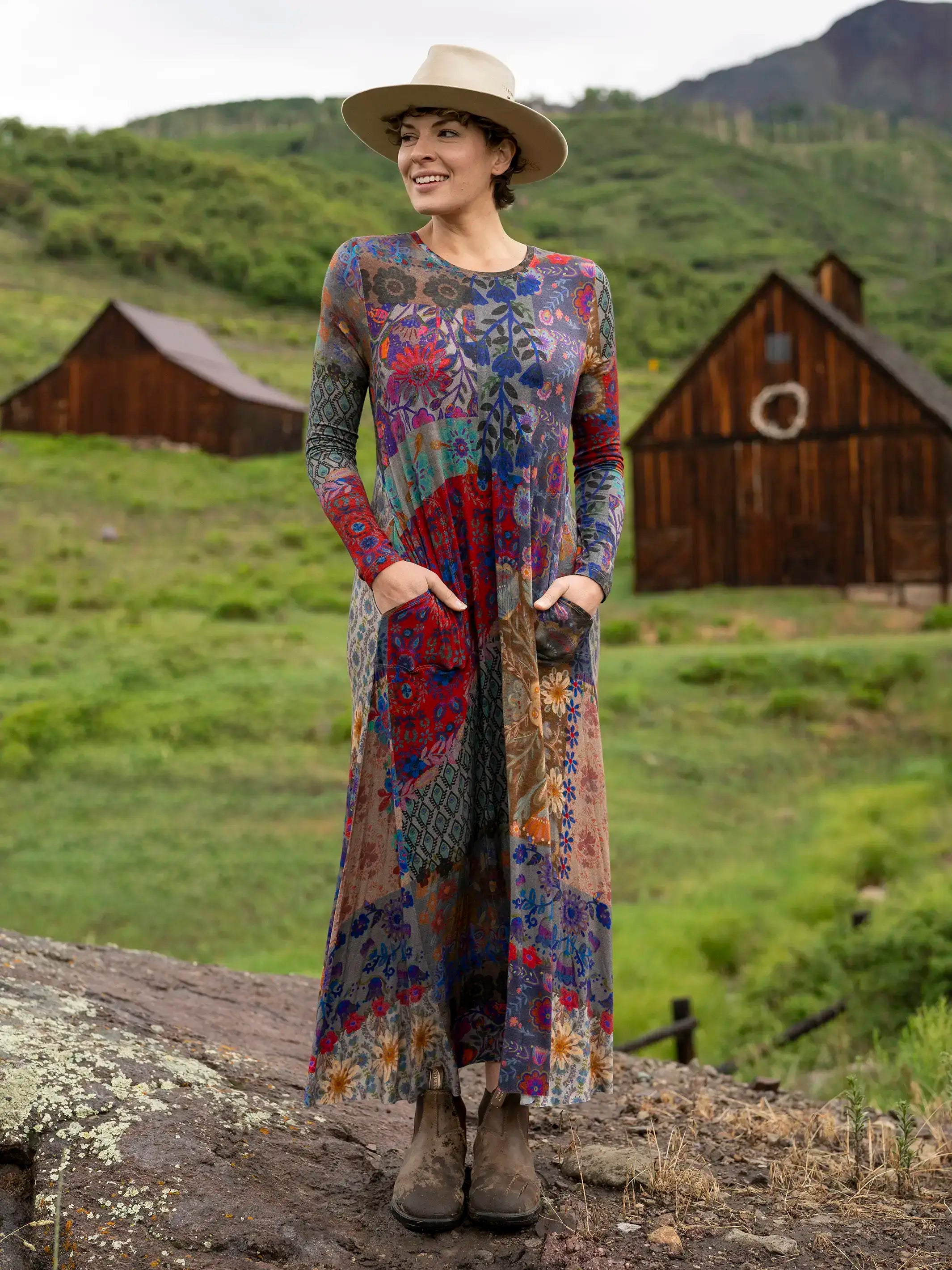 Stevie Knit Maxi Dress - Blue Patchwork Cozy Knitted Maxi Dress