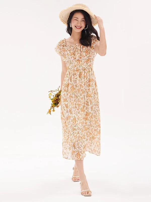 Ruffle Floral Maxi Dress Elegant Lace Maxi Dress