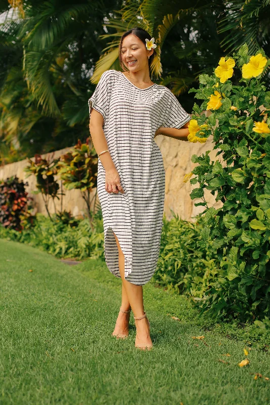 Striped T-Shirt Maxi Dress Comfortable Plunging Neckline Maxi Dress