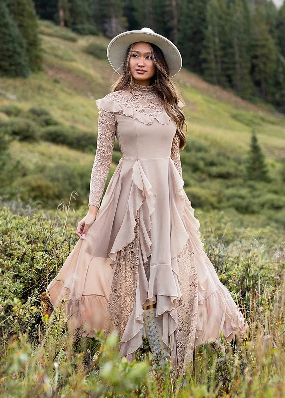 Sveta Maxi Dress in Light Taupe Trendy Maxi Dress with Straps