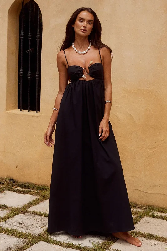 Tamala Maxi Dress - Black Stylish A-Line Maxi Dress